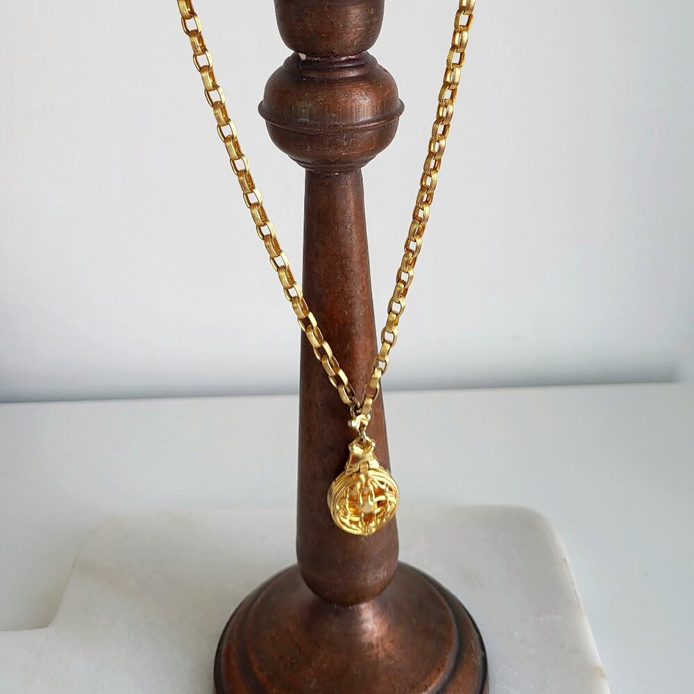 Vintage Goldette Locket Necklace | 1960s Gold Tone Long Chain